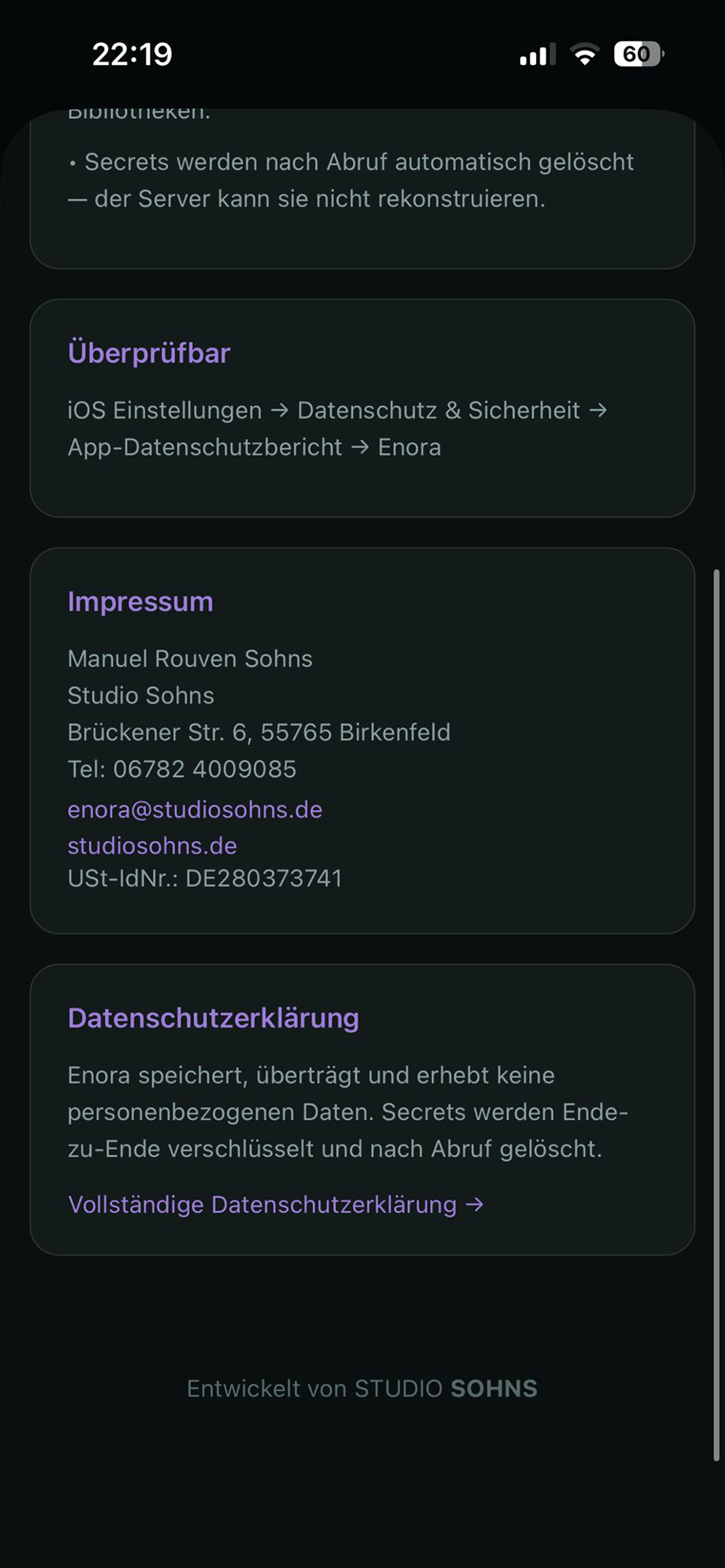 Enora Secret enthüllen — Empfänger-Ansicht