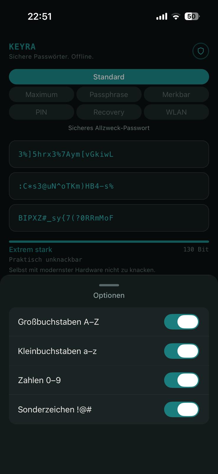 Keyra Mehrfachgenerierung mit geöffnetem Optionen-Sheet